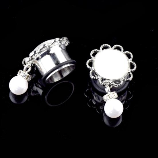 1Pc Lady Flower Faux Pearl Dangle Ear Tunnel Expander Plug Piercing Jewelry Gift