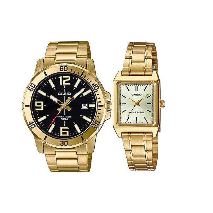 CASIO Unisex Pair Table Series Black Watch MTP-VD01G-1BV P-V007G-9E