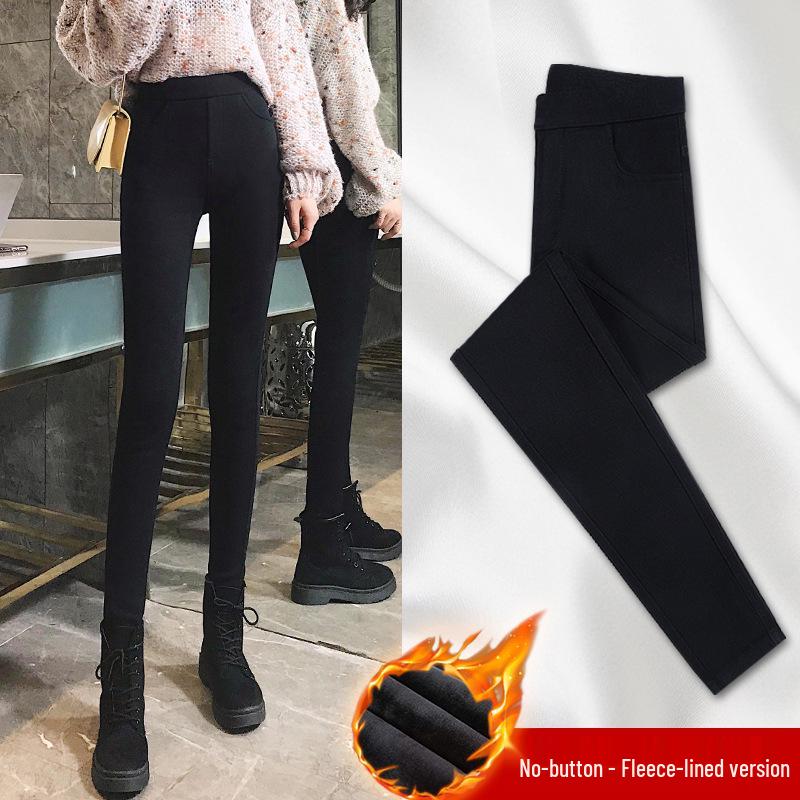 Damen Schwarz Plus Samt Lammwolle Baumwolle Leggings - Dicke, Warme Hose für Herbst/Winter 2025