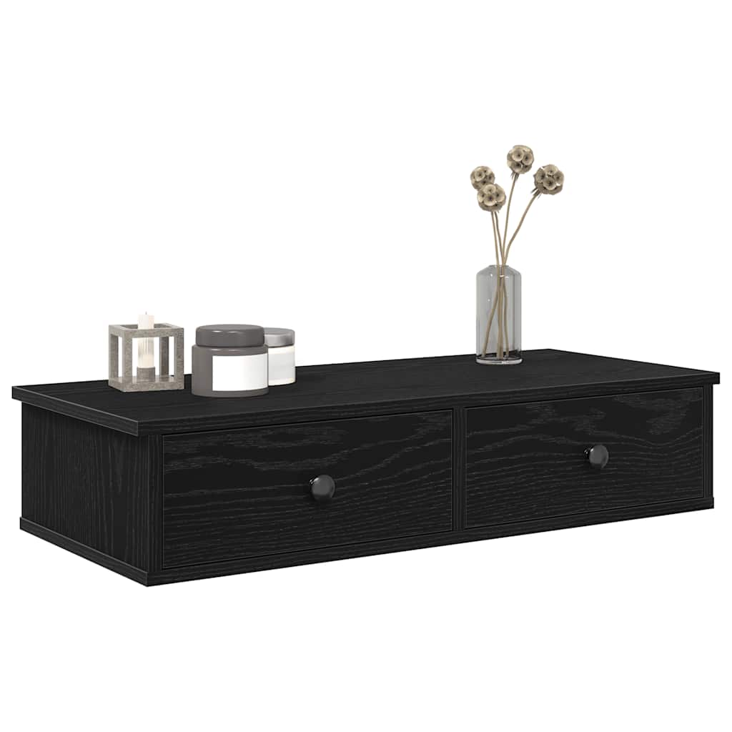 vidaXL Wandregal mit Schubladen Schwarz 80x31x17 cm Holzwerkstoff schwarz