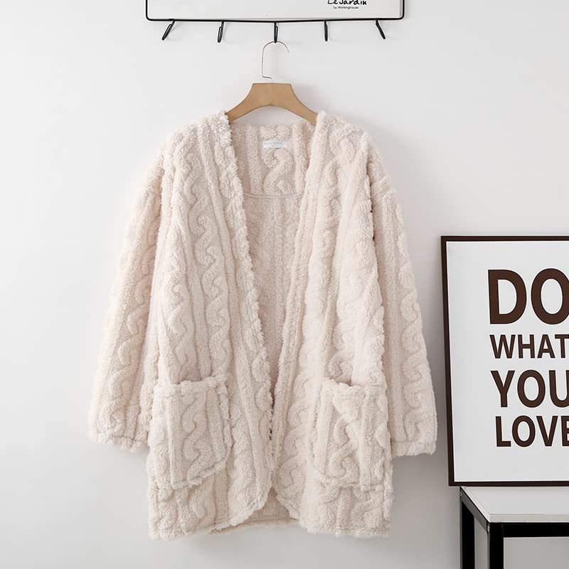 Yume Pajama Fluffy Boa Warm and Cute Loungewear for Fall and Perfect for Cold Weather Protection Women's Cardigan, Winter, (XL, Beige)