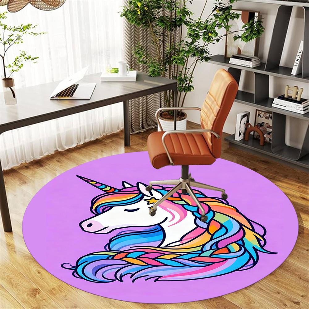 1PC Rainbow Unicorn Round Chair Mat Area Rug - Non-Slip, Floor Mat for Office, Bedroom, and Indoor Decor -Gift D1127180