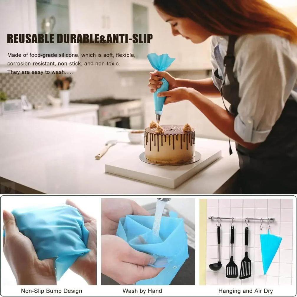 Spritzbeutel Kuchen Dekorierwerkzeuge Wiederverwendbarer Silikon Spritzbeutel Edelstahl Tülle Spritztüllen Gebäckset Backwerkzeuge