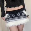 Fair Isle Snowflake Pattern Low-Waist Color Block Mini Skirt