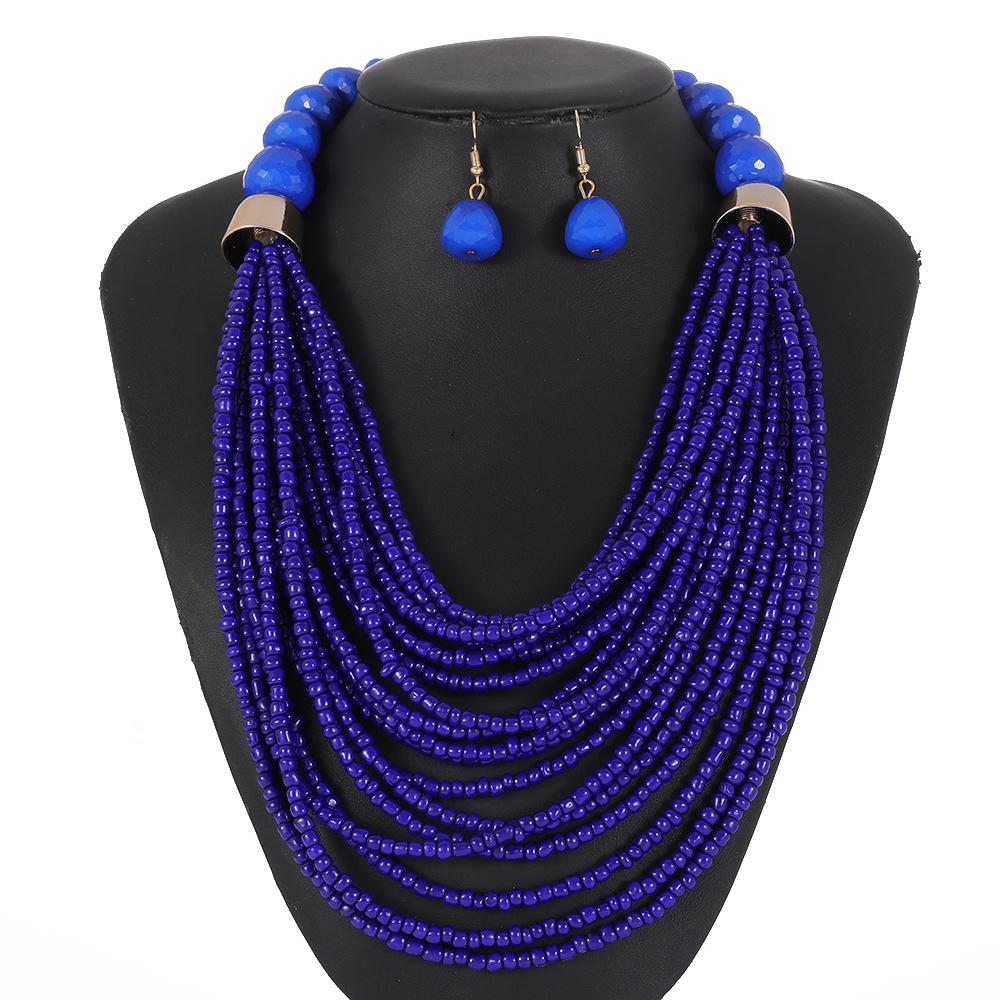Bohemian Vacation Style Rice Beads Handmade Jewelry Set for Women Multilayer Necklace Earrings Accessories
