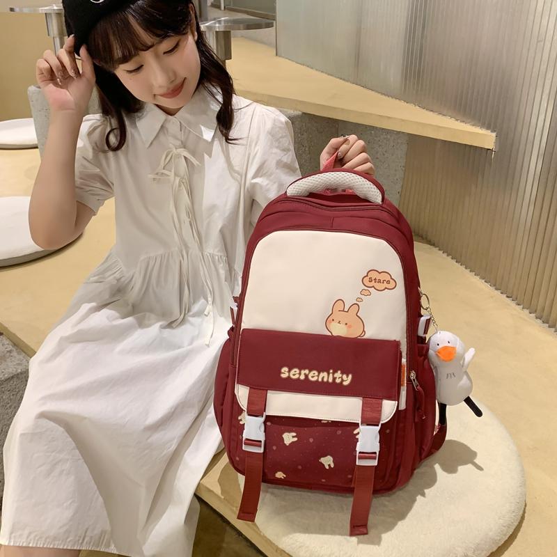 Student Grade 3-6 Schoolbag Women's Large Capacity Cartoon Backpack Campus Color Block Backpack