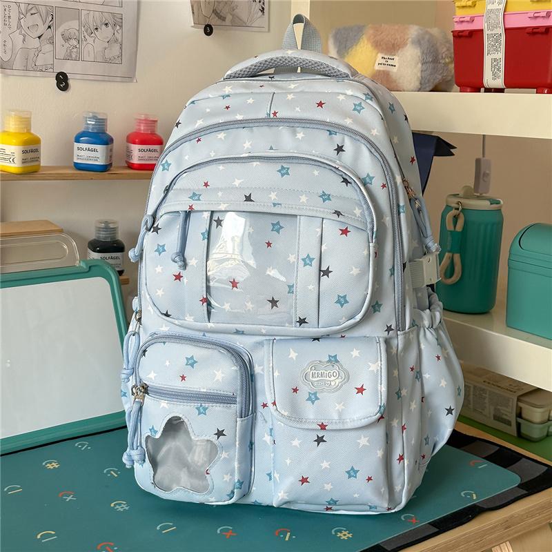 Large Capacity Star Printed Backpack Women s Campus Schoolbag Commuter Lightweight Backpack синий
