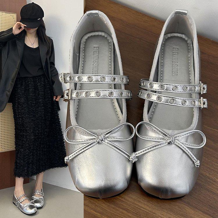 Flat-bottomed French black commuter shoes single shoes women's shoes 2025 new spring and autumn bow Mary Jane evening shoes