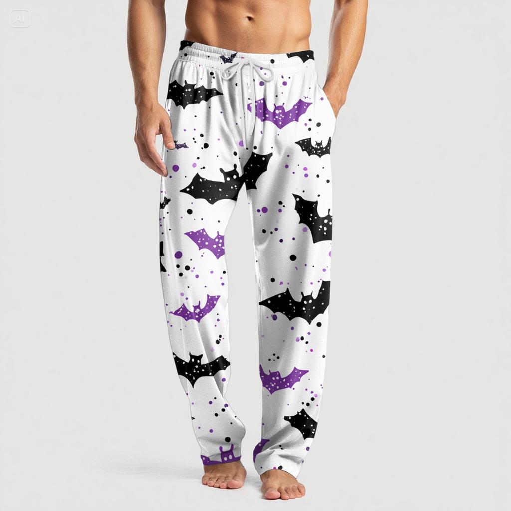 Men's Knitted Halloween Print Pocket Casual Pants Pajama Pants