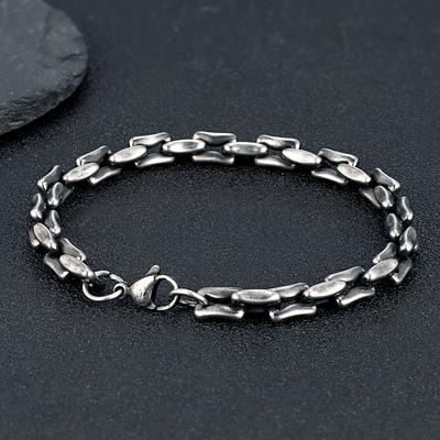 Herren Retro Grau Rechteck Kette Armbänder 7mm Edelstahl Armband Punk Rock Schmuck Geschenk für Ihn Junge