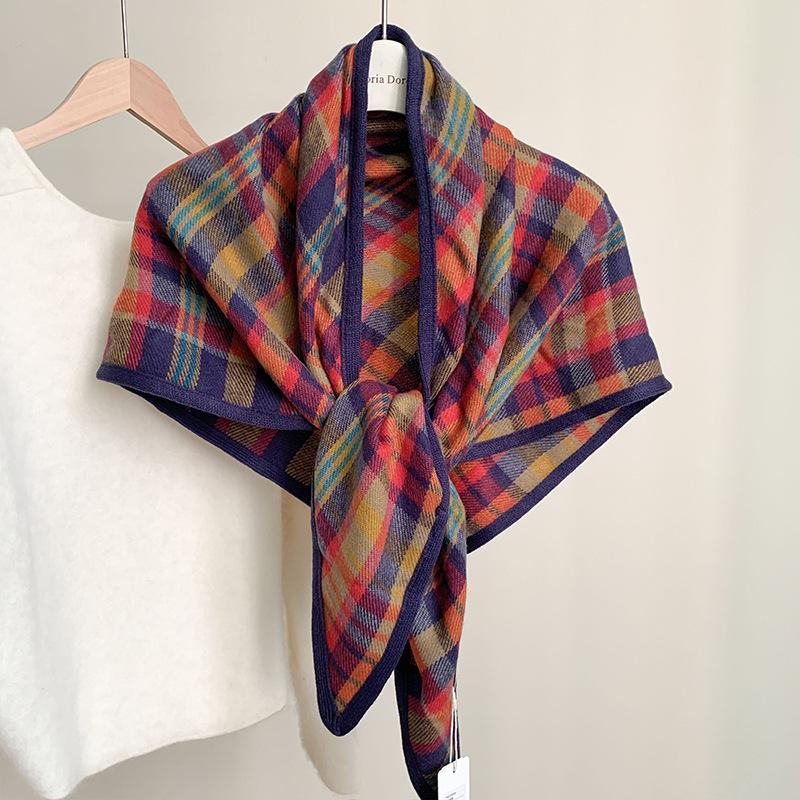 

Fashion Winter Plaid Triangle Large Shawl Scarf Women S Knitted Warm Versatile Warm Neck Scarf Triangle Warm Scarves One Size
