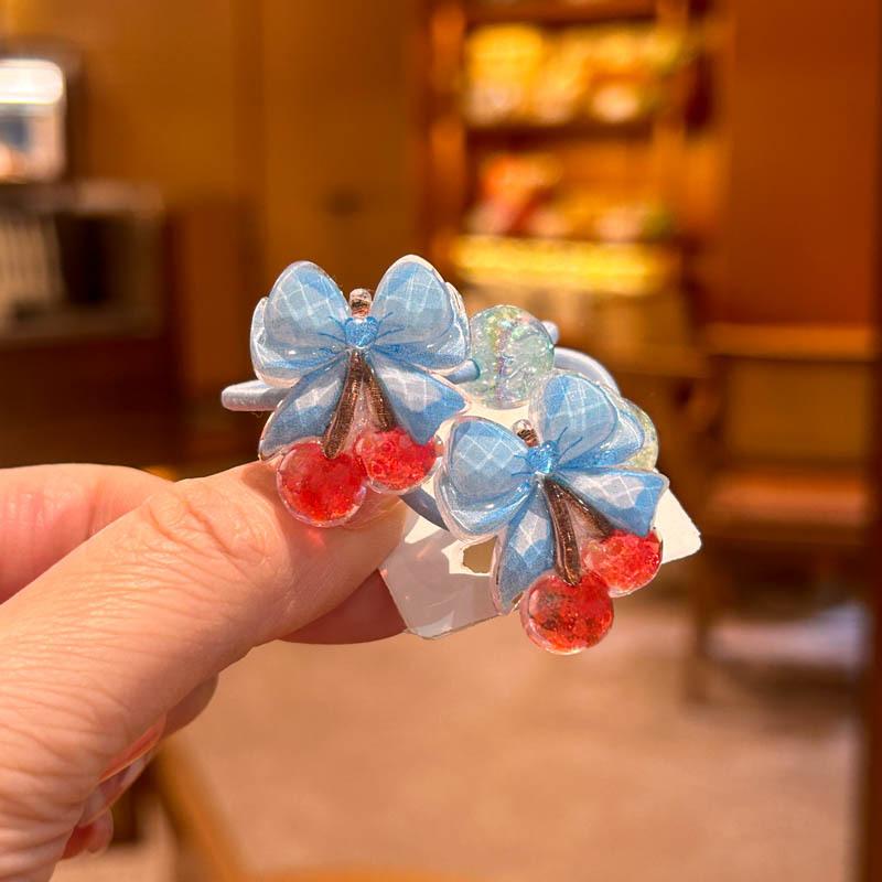 2 PCS Cartoon Cherry Bow Hair Bands for Girls Elastic Hair Ties Children Headwear Baby Hair Accessories Lovely