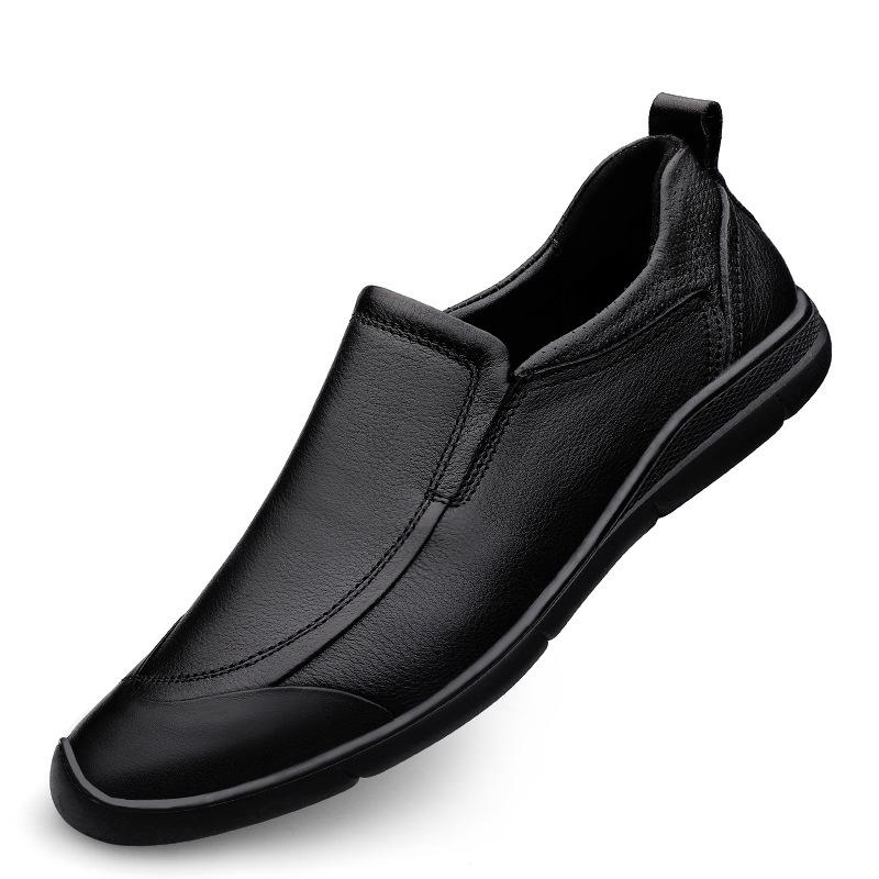 Men s Cowhide Bean Toe Loafers - Large Size Business Casual Leather Shoes Size 44