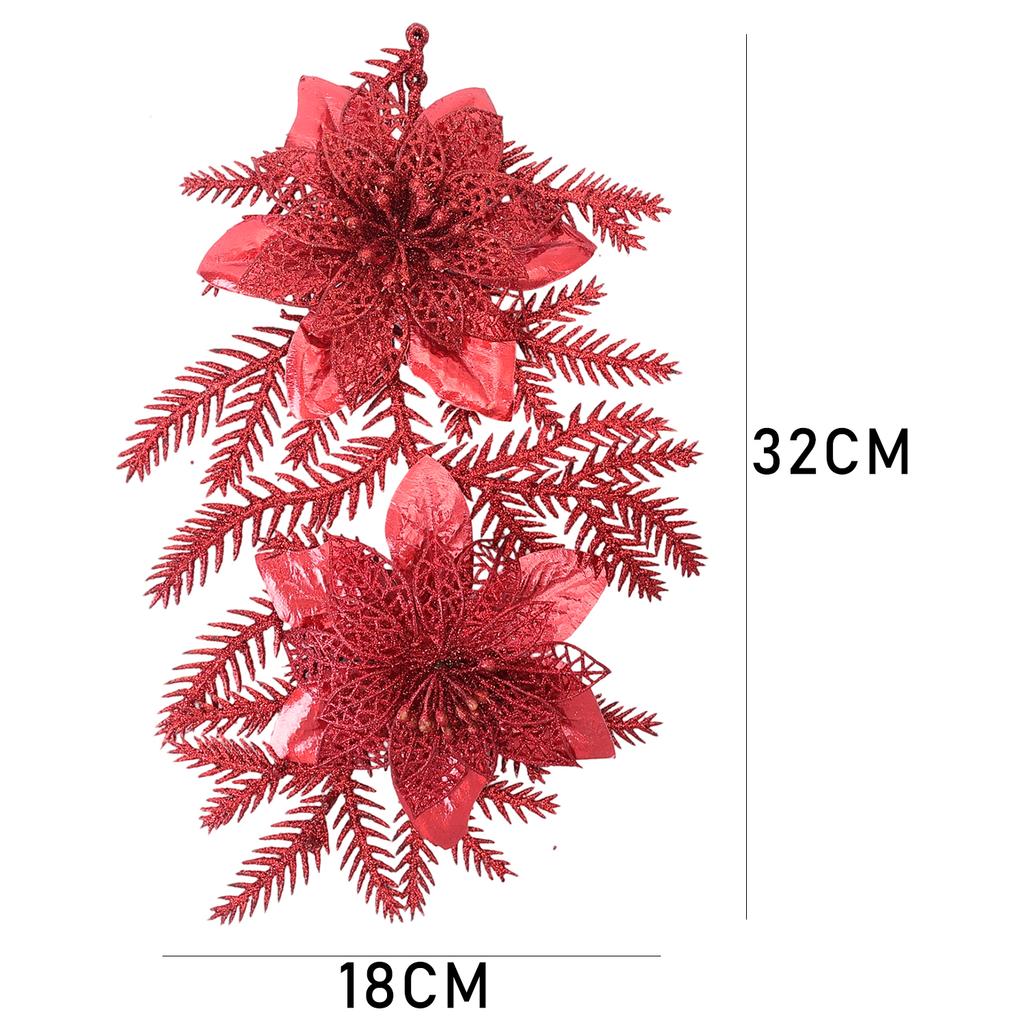 10/1x Christmas Flowers Red Gold Silver DIY Garlands Glitter Artificial Poinsettia Floral Xmas Tree Ornaments Insertion Branch