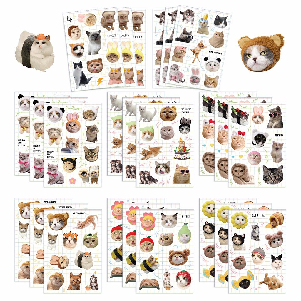 8 Cartoon Cute Cat Stickers Can Be Waterproof Diary Hand Account Stickers Gu Card Stickers DIY Decorative Stickers Stickers