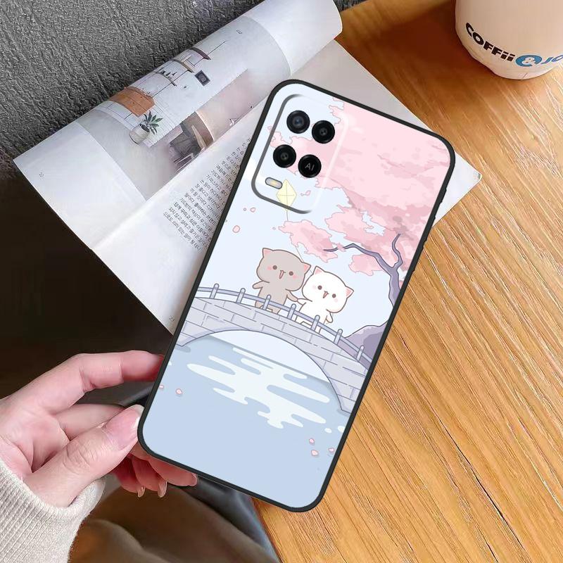 Cartoon Peach Mochi Cat Case For OPPO A96 A76 A16 A5 A9 A15 A54 A74 A94 A78 A98 A17 A77 A52 A72 A93 A57S A54S A53S