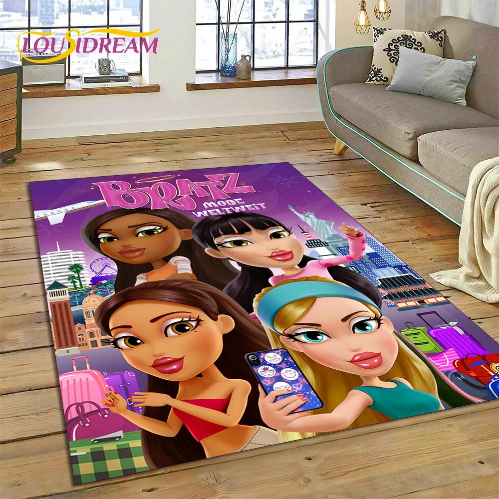 HD Cartoon Bratz Doll Cute Girls 3D Rug Carpet for Living Room Bedroom Home Decor,Floor Mat Non-slip Decoration for Sofa Doormat