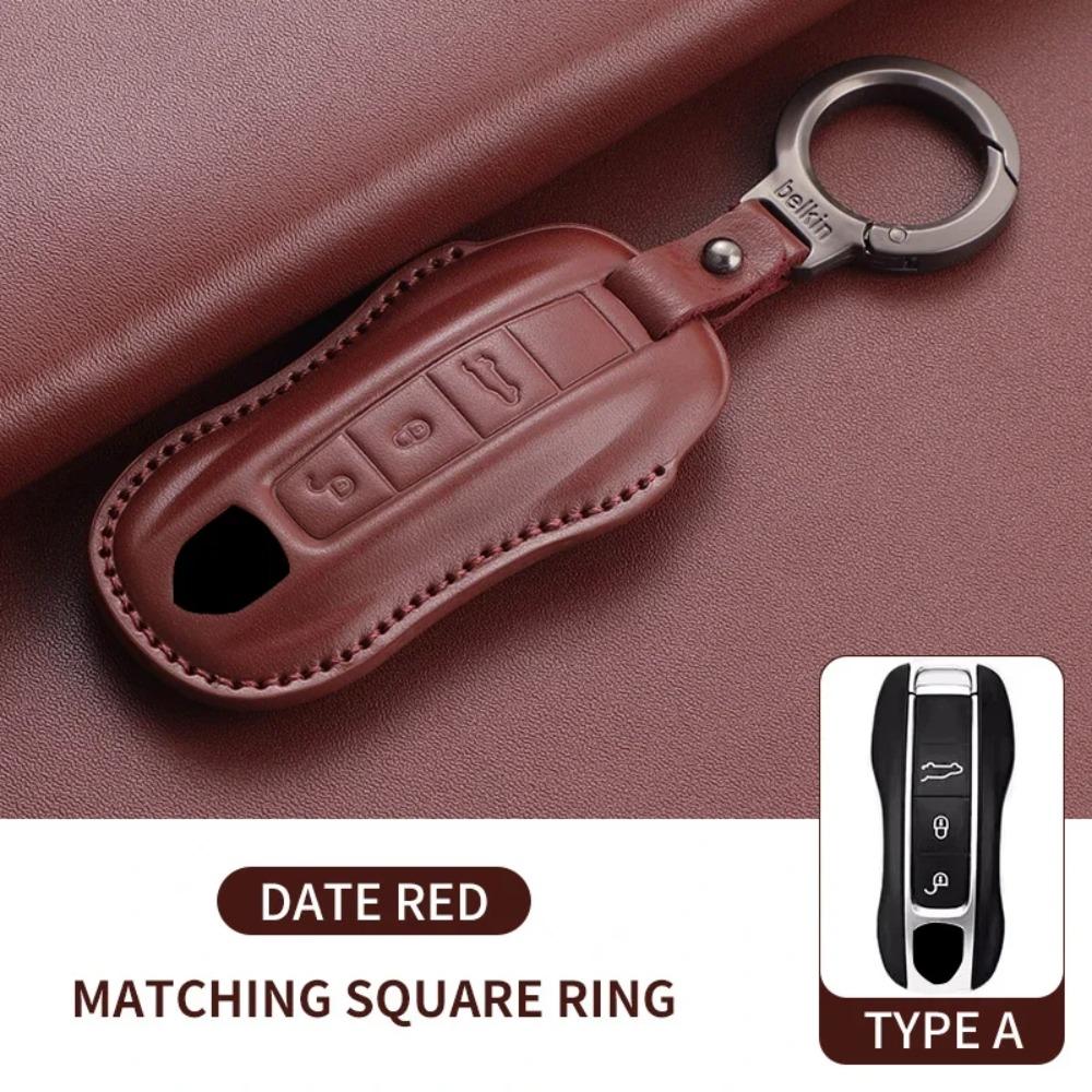 Autoschlüssel Hülle Abdeckung Schale für Porsche 718 Cayenne Panamera 911 Macan Taycan Cayman Boxster Oberste Schicht Leder Autoschlüssel Zubehör
