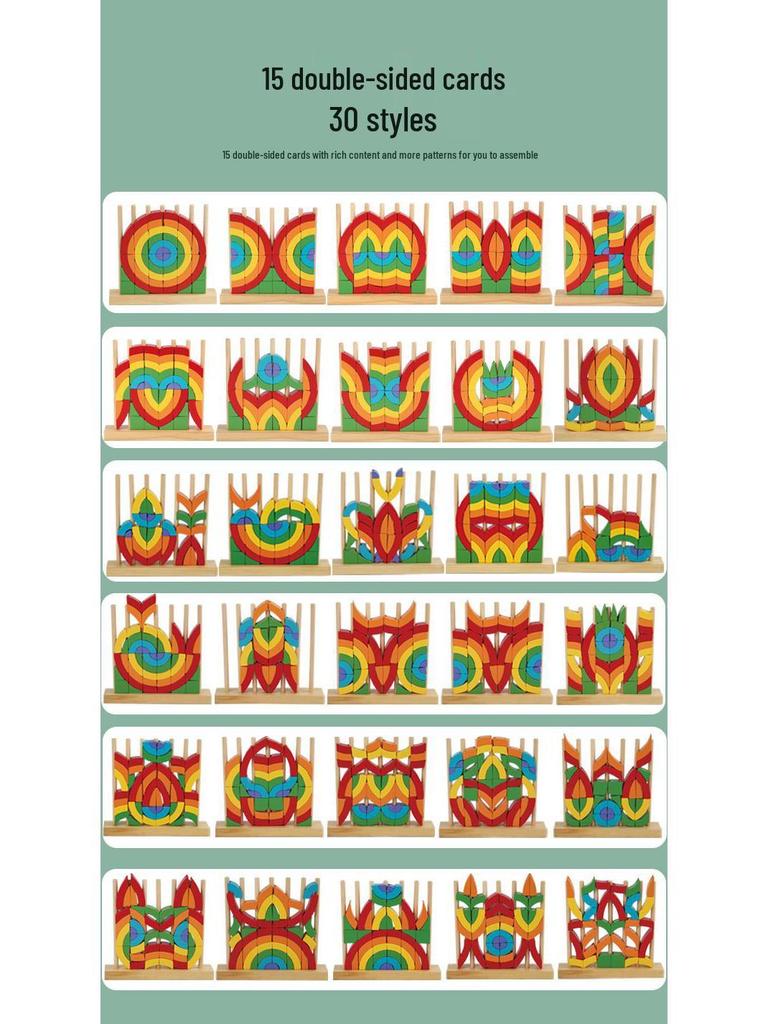Rainbow Stackable Wooden Geometric Shapes - Baby Educational Toy Rings
