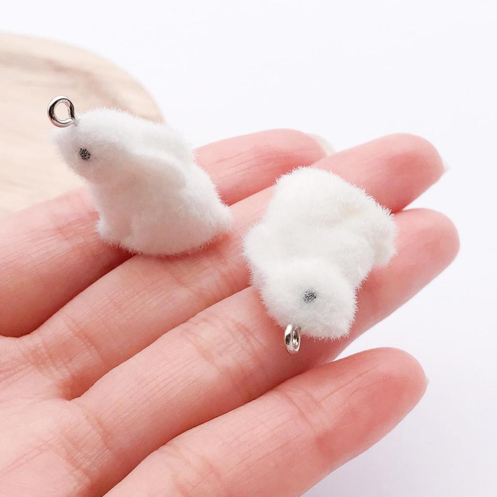 Flocked Resin Rabbit Pendant - Handmade 3D Small Animal Ornament for DIY or Phone Accessory