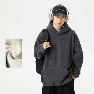 Men's Spring Autumn Fleece Hoodie Simple Fashion Solid Hooded Sweatshirt