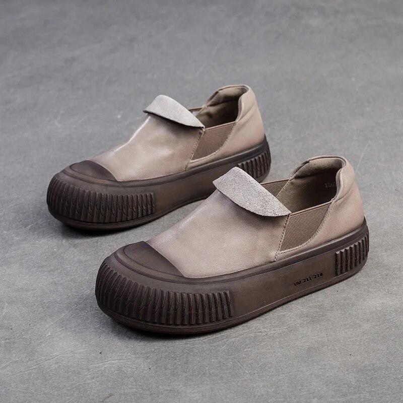 

Johnature Лоферы из натуральной кожи на толстой подошве в стиле ретро, ​​повседневные удобные женские туфли на плоской платформе 40 хаки