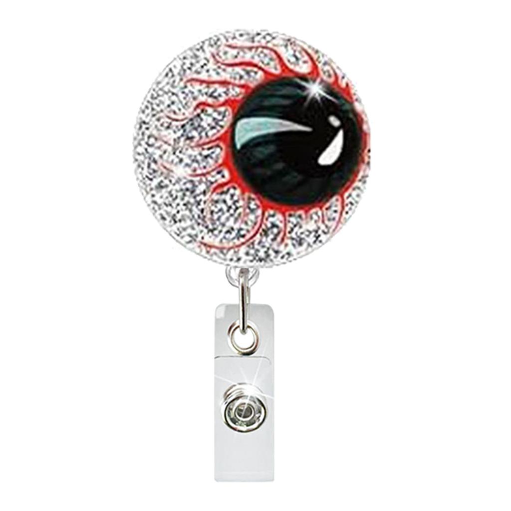 Acrylic Halloween Spooky Ghost Eyeball Skeleton Retractable Badge Reel Rotating ID Badge Holder Crocodile Clip for Doctor Nurse