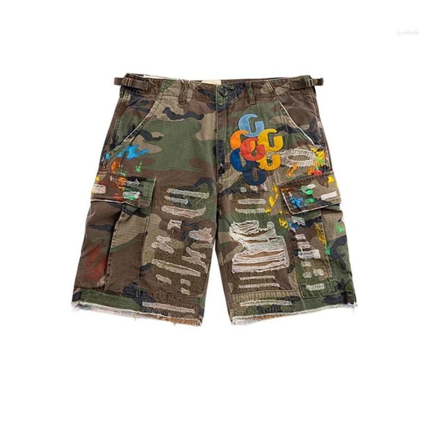 Unisex Vintage Camouflage Denimshorts Y2K Herren Damen Monogramm Patchwork Stickerei Baggy Shorts Niedrige Taille Hose Freizeithorts