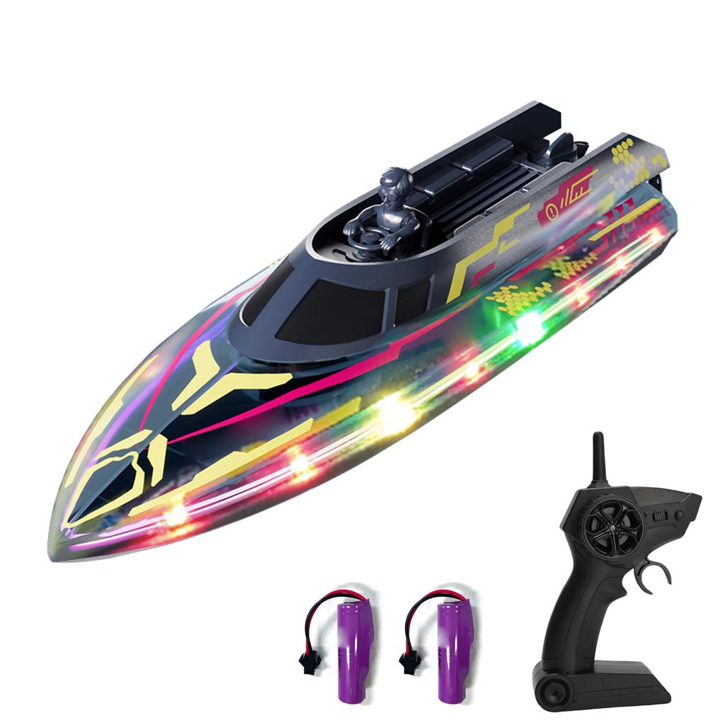 Remote Control Boat for Pools and Lakes, 2.4G Speed Boat Toy with LED Lights, Low Battery Alert for Adults and Kids