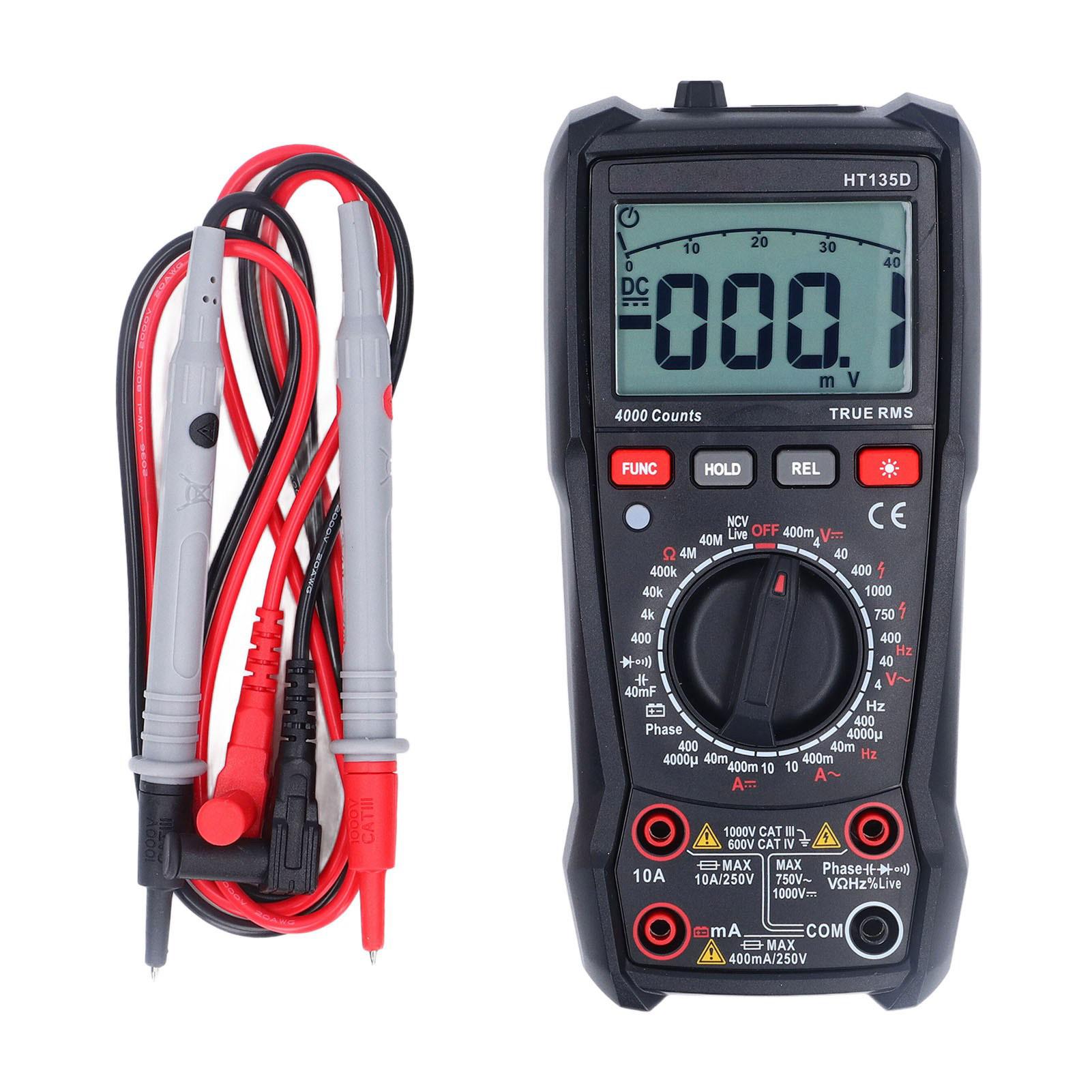 

HT135D Digital Multimeter 4000 Counts Electrical Tester for AC DC Voltage Current Resistance