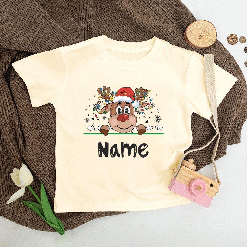 Personalized Christmas Kids Shirt Name Christmas Party Boys Girl Outfit Child Retro T-shirt Toddler Xmas Holiday Shirts