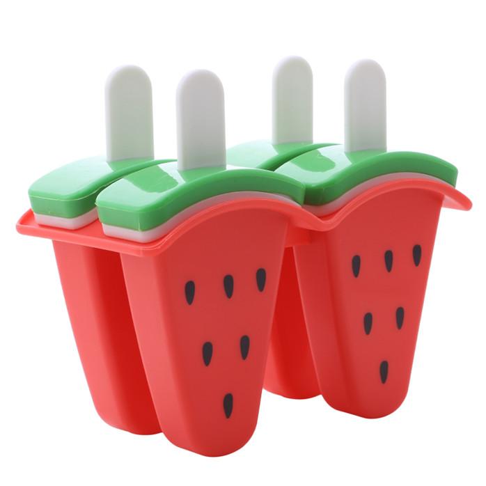 Summer 4 Hole Watermelon Popsicle Mold Ice Cream Mold DIY Homemade Mould with Sticks