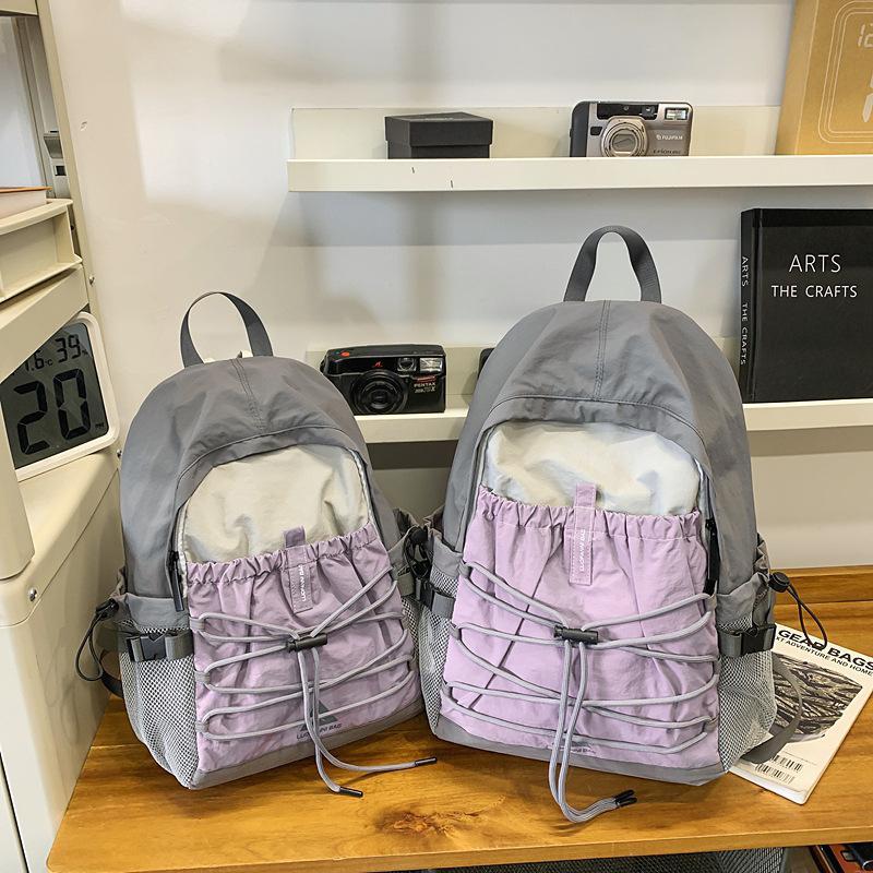 Schoolbag Large Capacity Leisure Sports Backpack Outdoor Drawstring Mountaineering Bag Short Trip Simple Storage Bag Contrasting Color Backpack