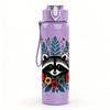 1PC Floral Raccoon Portrait 750ml Color Plastic Sports Water Bottle Leakproof Flip Straw Lid Suitable for Sports Office Home Use