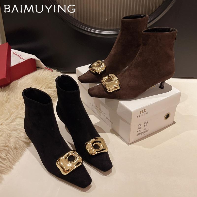 High Heels Suede Ankle Boots Women Luxury Pointed Toe Shoes Woman Winter 2025 Trend Elegant Sexy Pumps Snow Chelsea Botas Mujer