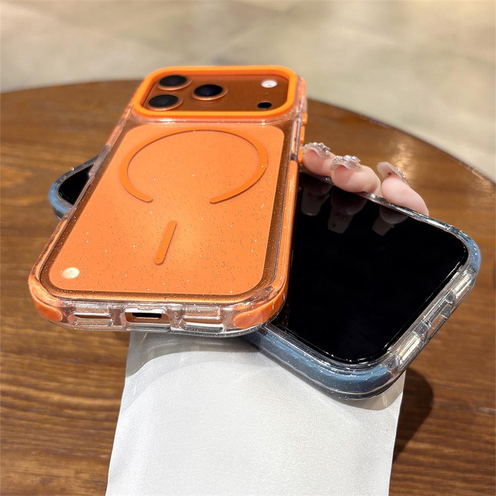 Luxury Glitter Clear For Magsafe Wireless Charge Case for iPhone 17 16 15 14 Plus 13 12 Pro Max Plus Air Shockproof TPU Cover