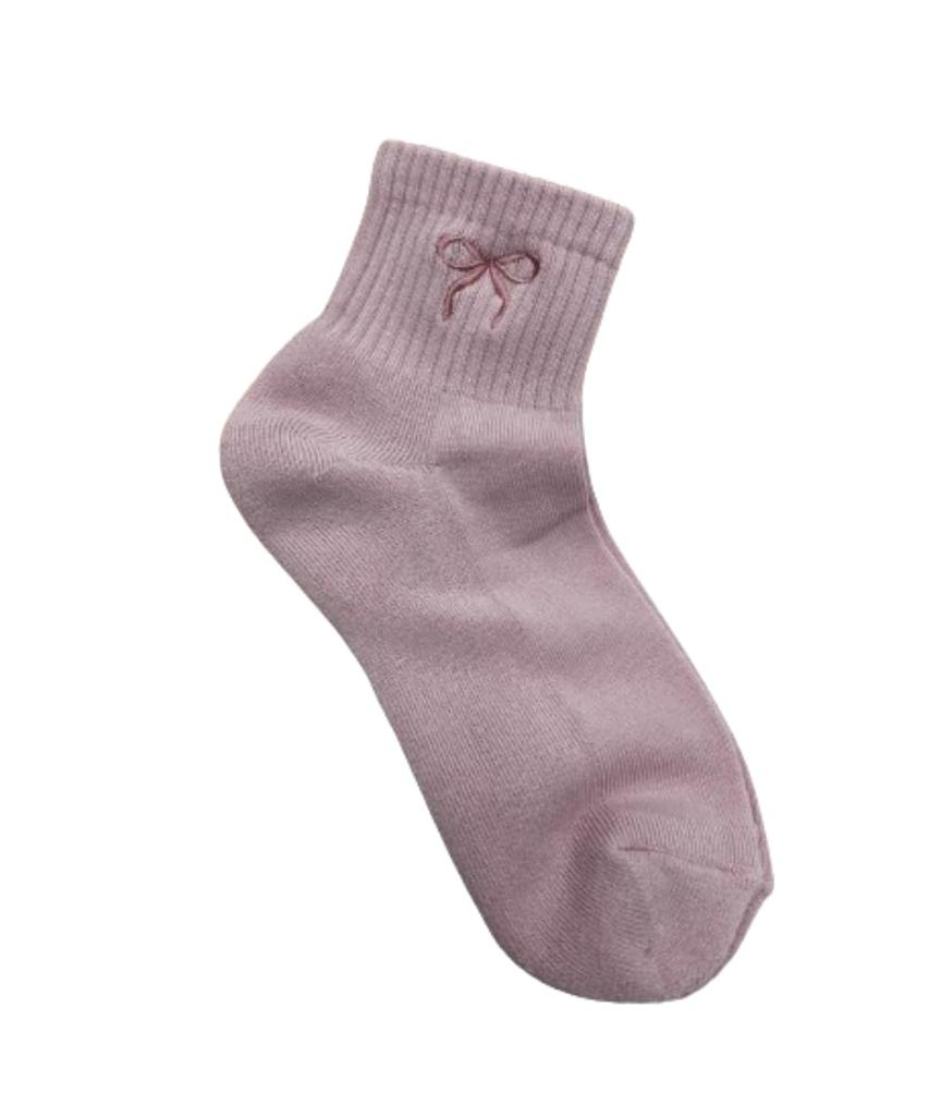 WEGO Socks with Embroidered Lines and Ribbon Pile Light Sizes Perfect Gift for School and and Winter Women's Crew-Length Pattern, Pink, 23cm-25cm,