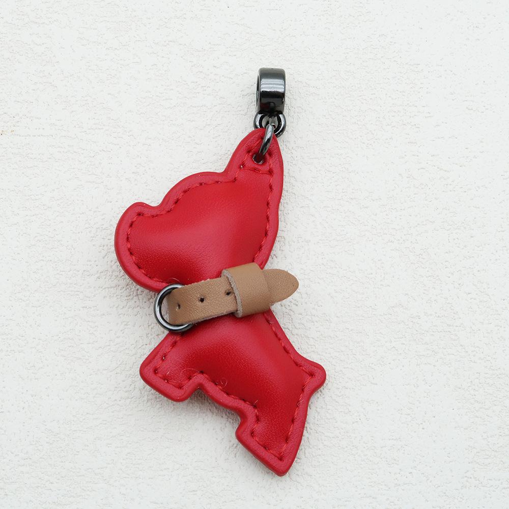 Handmade French Bulldog Genuine Leather Keychain with Anti-Lost Woven Rope Lanyard.