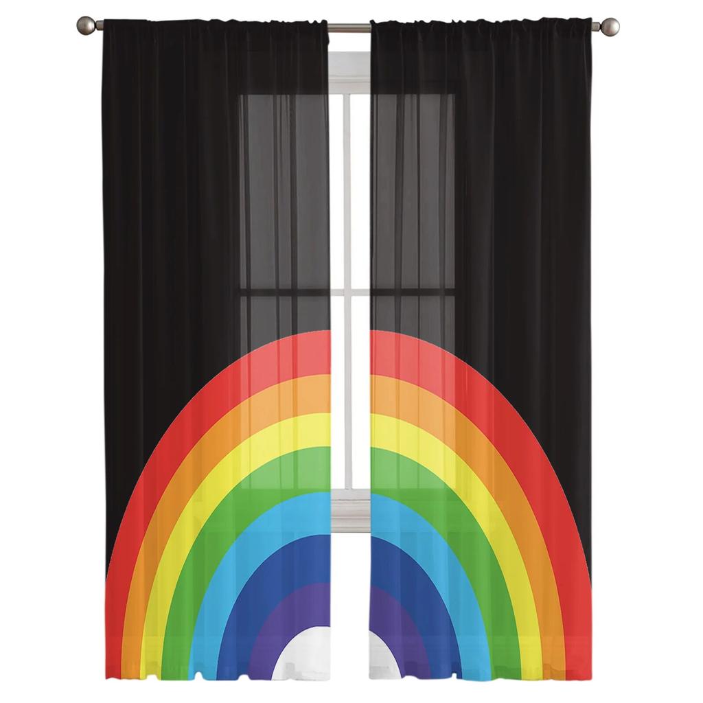 Lustige Regenbogen Schwarze Tüllgardinen Wohnzimmer Küche Chiffongardine Schlafzimmer Balkon Transparente Gardine Mode Heimdeko