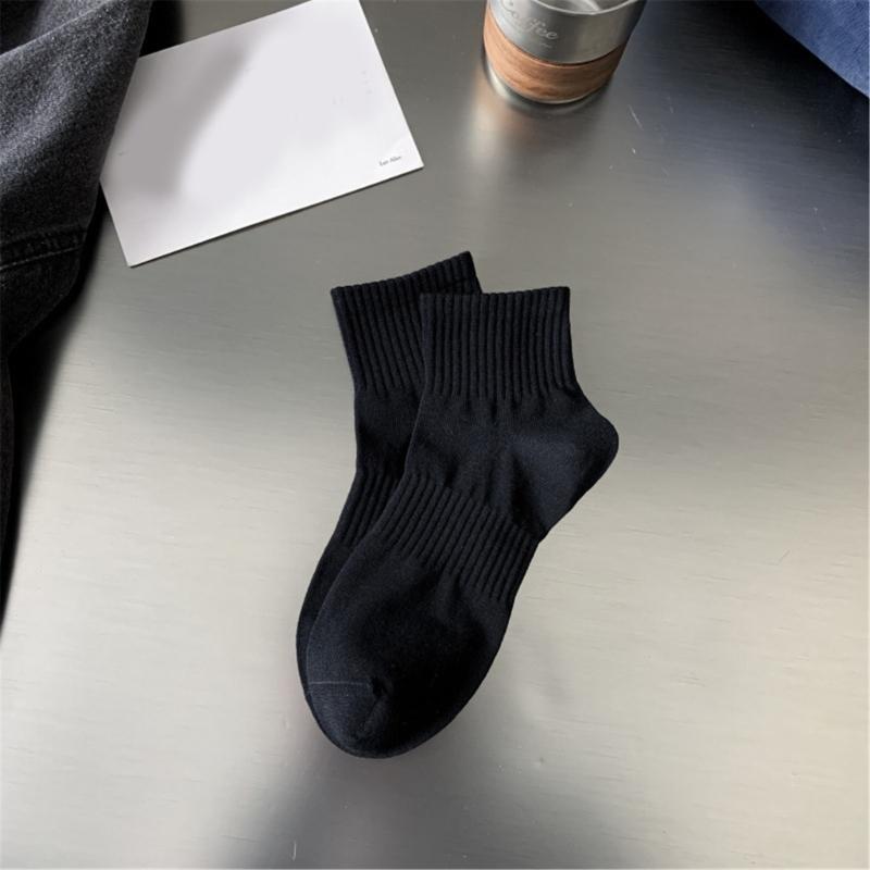 Mens Athletic Basic Solid Color Cotton Crew Socks Moisture Wicking Running Elastic Cuff Short Tube Ankle Socks for Men