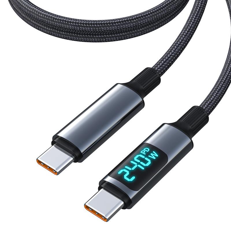 240W Dual Type-C Fast Charging Cable with Smart Display for Apple, Huawei, Vivo, OPPO