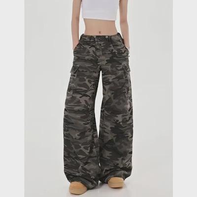 Women's Retro Army Green Camouflage High-Waist Wide-Leg Pants - 2024 Hip-Hop Style
