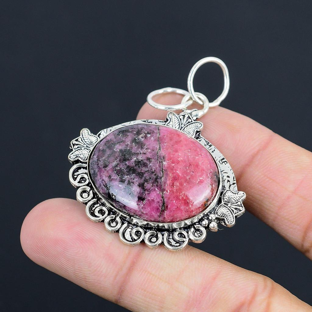 Easter Deal Rhodonite Gemstone Heart Chakra Engagement Pendant Sterling Silver