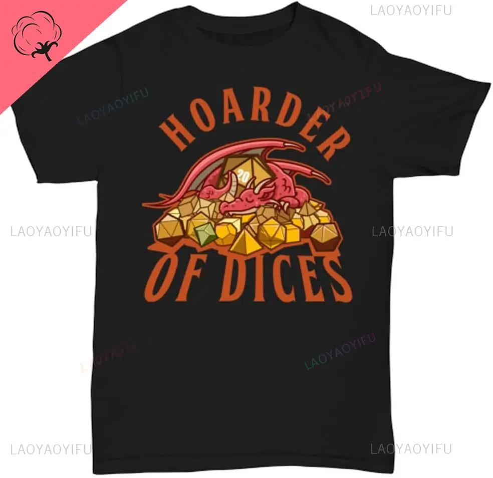 DND Man Cotton T Shirt Hoarder of Dices Sleeping Dragon with D20 Dungeon Dragon Fantasy RPG Role Playing Tabletop Games Tshirt S