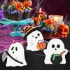 Whimsical Halloween Table Decor 3Pcs Sweet Ghost Decor, Wooden Cute Figurines with Candy Rustic Tabletop Pumpkin & Cauldron, Centerpiece for