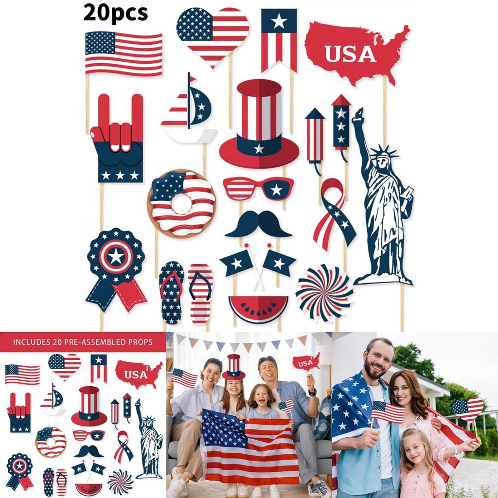 American Independence Day Photo Props Set With 20 Paper Party Decorations For Celebrations