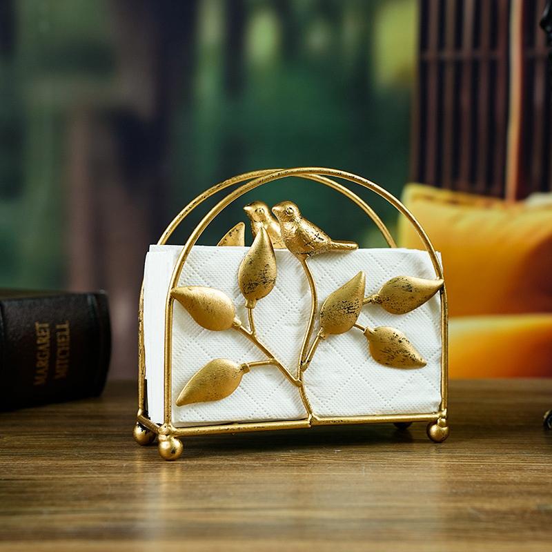 Hollow Metal Paper Towel Rack Light Luxury Home Restaurant El Desktop Paper Towel Storage Golden Leaf Paper Rack