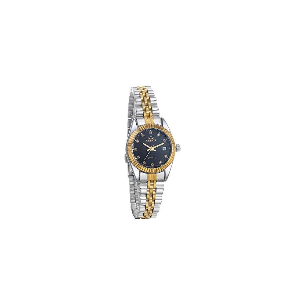Jewelrywe Women s Analog Watch Black Stainless Steel Band 3ATM Water Resistant Calendar Luminous Japanese Quartz