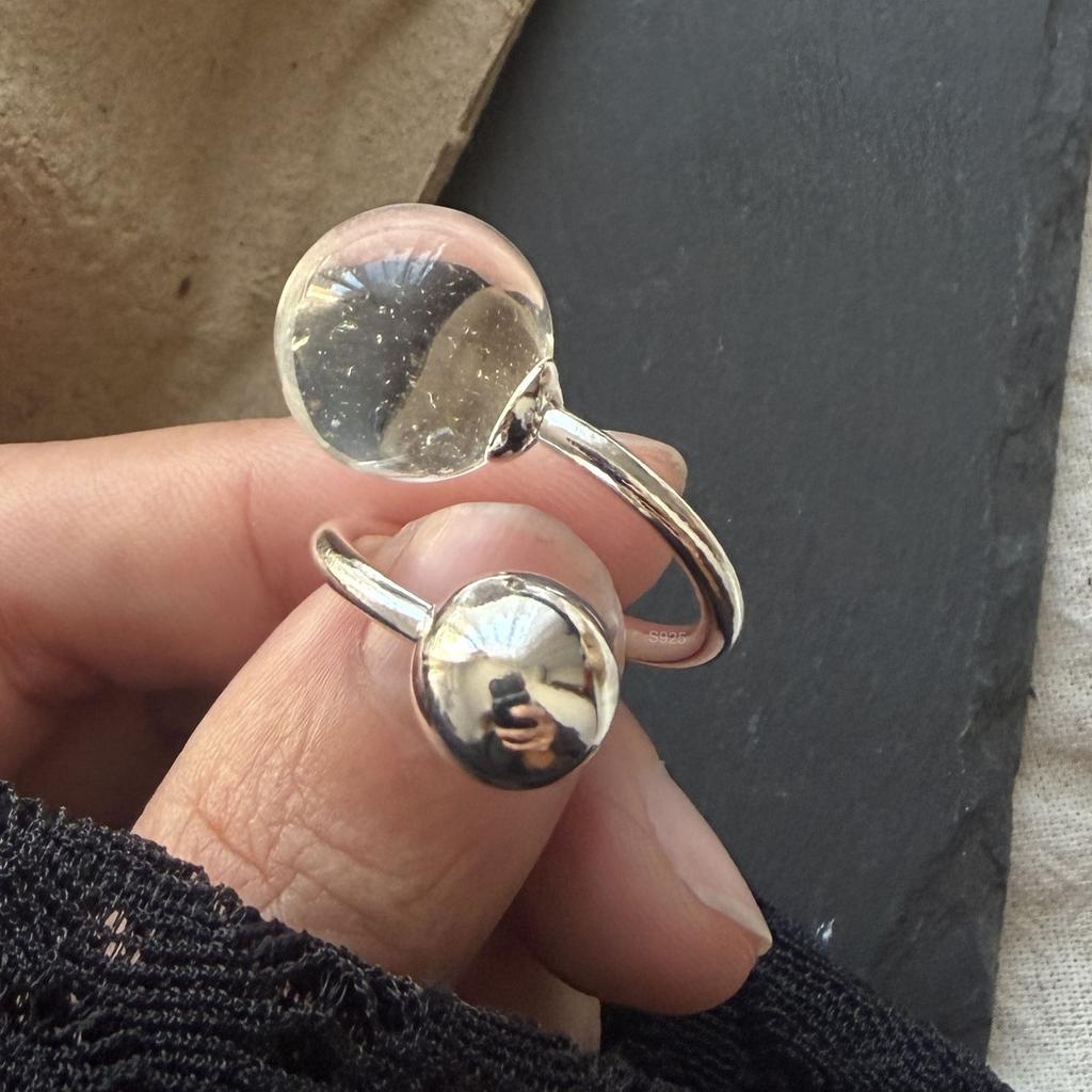 925 Sterling Silver Rings for Women Couple Minimalist Handmade Simple Big Ball Ring Fine Jewelry Gift Prevent Allergy