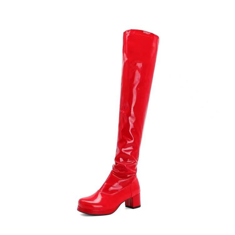 Autumn and Winter Tall Tube Looks Thin, Versatile Personality, Candy Color Patent Leather Thick Heel Patent Leather Long Tube Knee Long Women's Boots